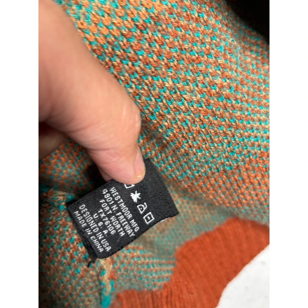 Rock and Roll Cowgirl XL Southwestern Aztec Open Front Cardigan Orange Teal Tan - Picture 3 of 10